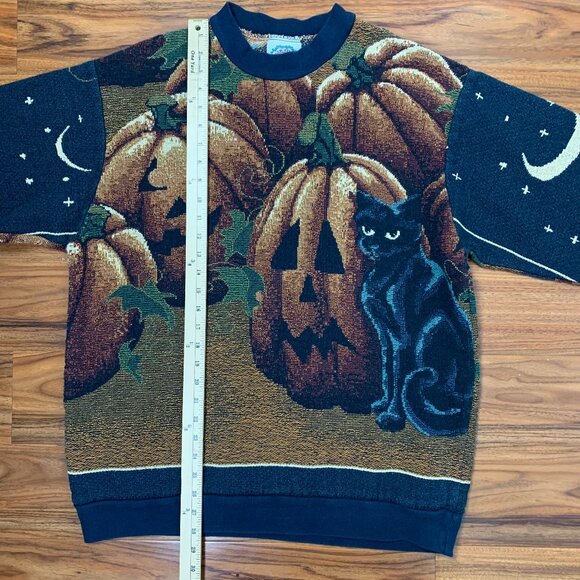 Sugar Street Weavers Pumpkins Cats Halloween Sweater One Size Made in USA - Picture 13 of 16